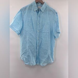 Porter & Ash 100% Linen Button Down Shirt in Light Blue Size Large